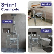 MedaCure Adjustable Bedside Commode Chair – Steel Frame Drop Arm Commode for Seniors – 3 in 1 Commode Chair for Toilet, Bedside, or Shower – 300 lb Weight Capacity