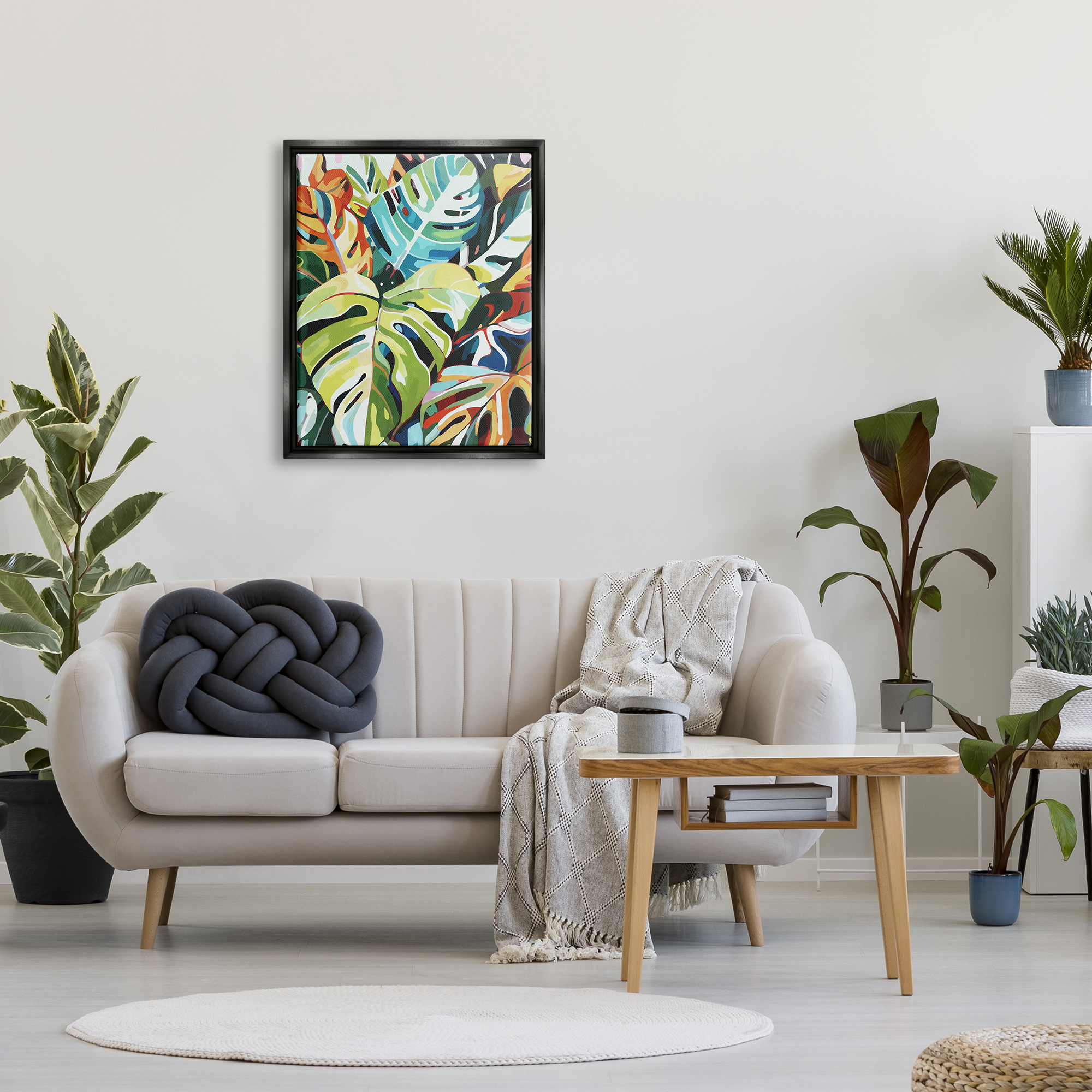 Stupell Industries Modern Tropical Palms Botanical & Floral Painting Black Floater Framed Canvas Art Print Wall Art, 25 x 31