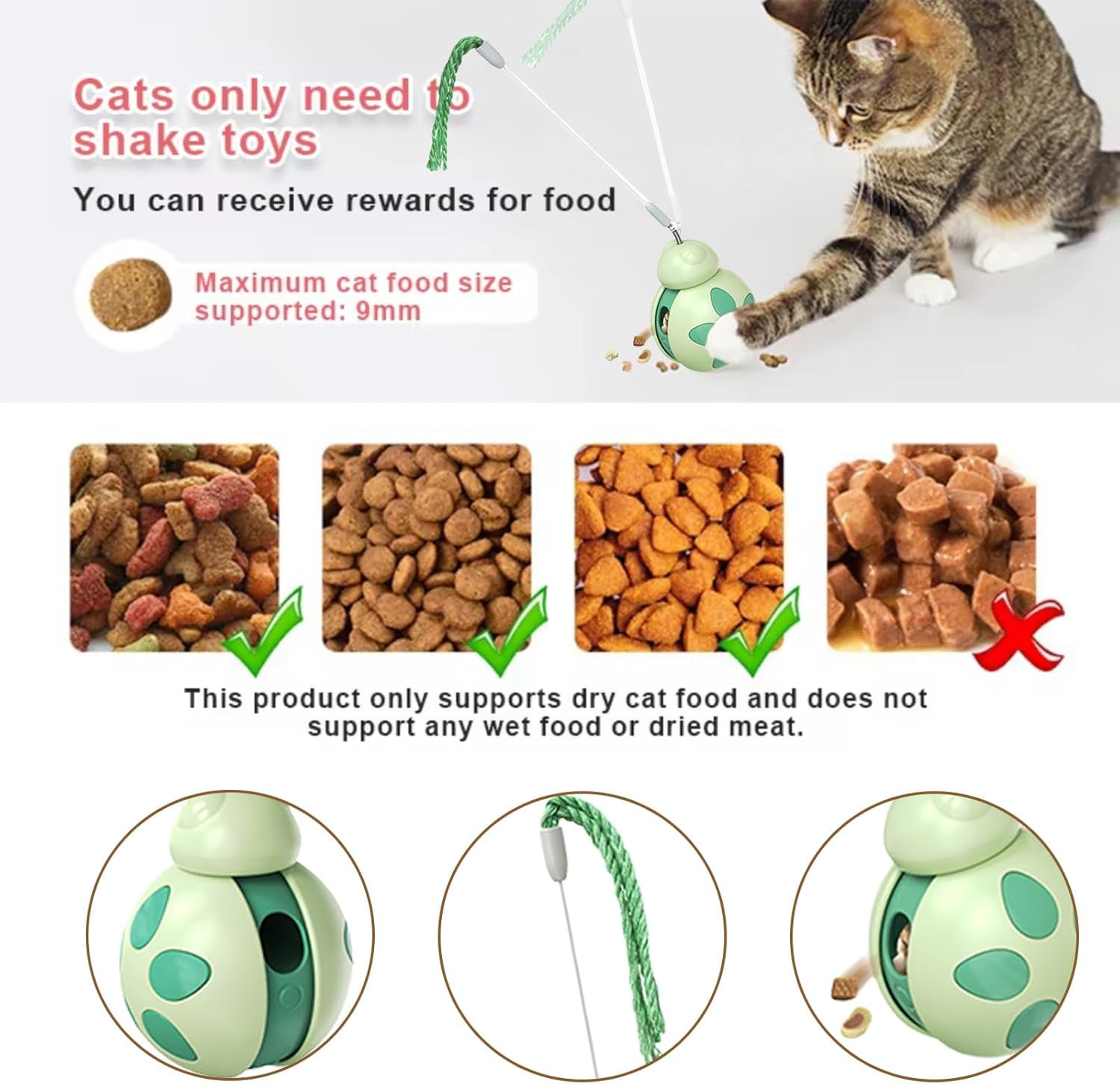 Interactive Cat Toys, Beetle Not Tumbler Design with Teasing Stick, Indoor Cat Toys, Snack Dispenser for Kittens Exercise and Boredom Relief, Feeding Pet Supplies