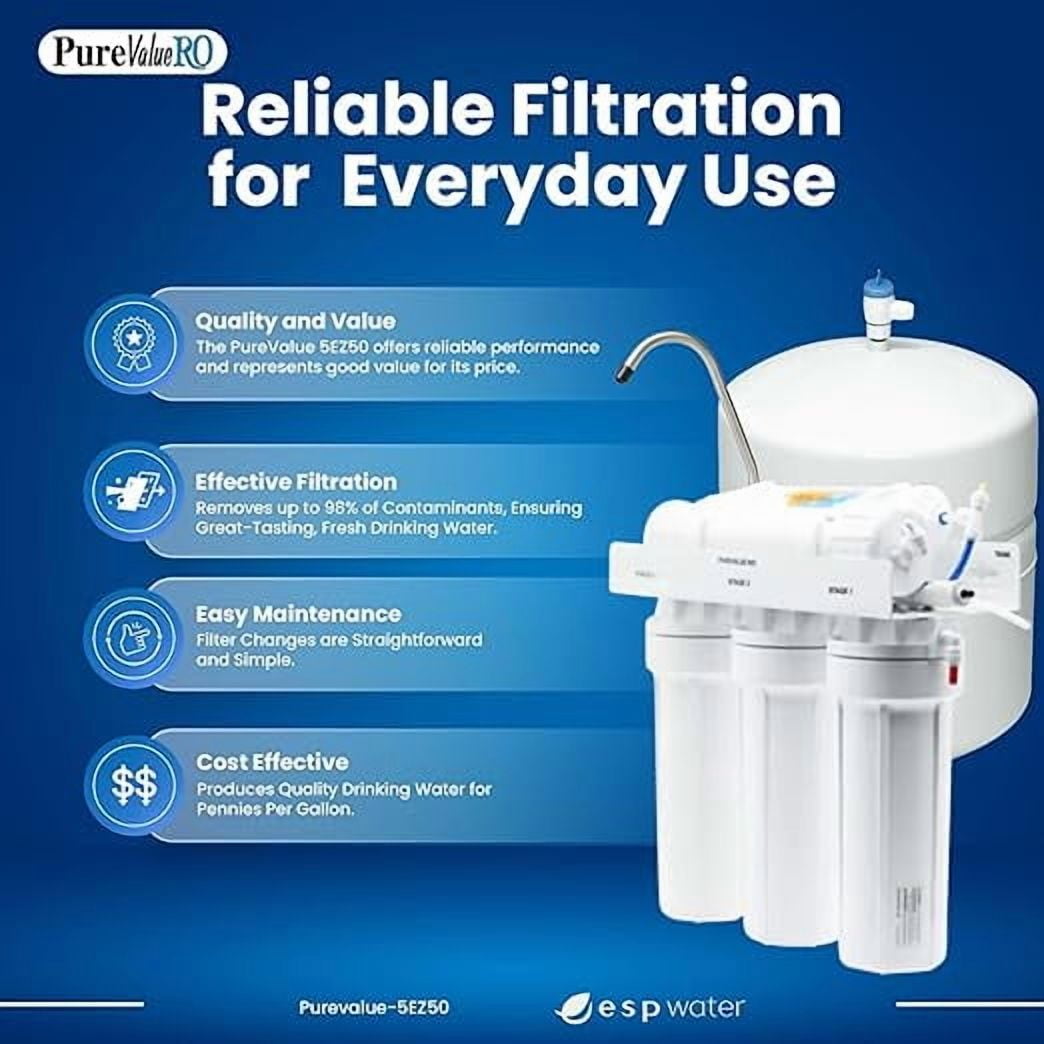 PureValue 5EZ50 Reverse Osmosis System - 5-Stage RO Water Filtration System for Under Sink Filter