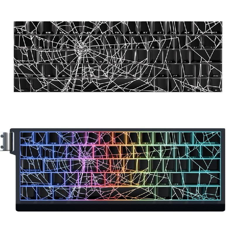 64/74Key Translucents Keycaps Spiders Web Side Print Backlit Shine Through Keycaps for 60 80 61/64/68/75/87 Keyboards