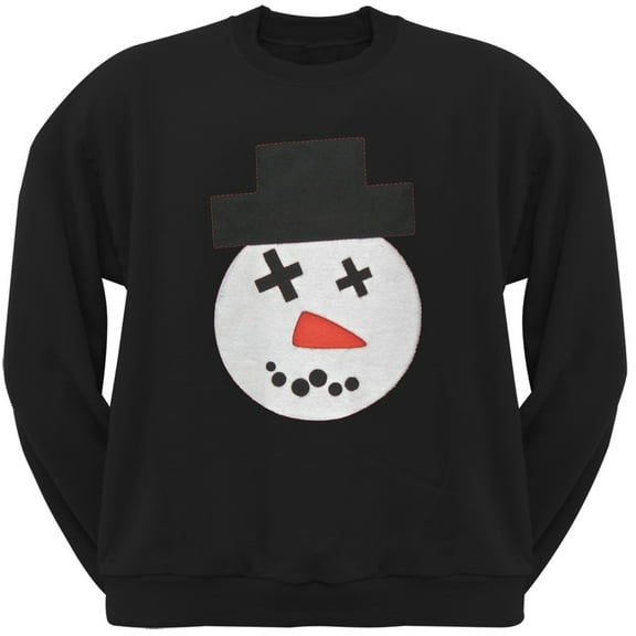 Big Snowman Face Applique Black Adult Crew Neck Sweatshirt