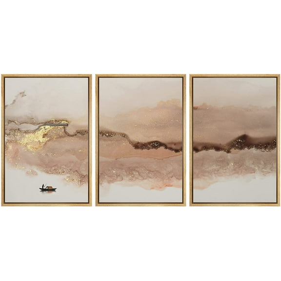 IDEA4WALL Framed Canvas Print Wall Art Set Watercolor Abstract Mountain Ocean Nature Wilderness Modern Art Decorative Landscape Rustic for Living Room, Bedroom, Office - 16"x24"x3 Natural