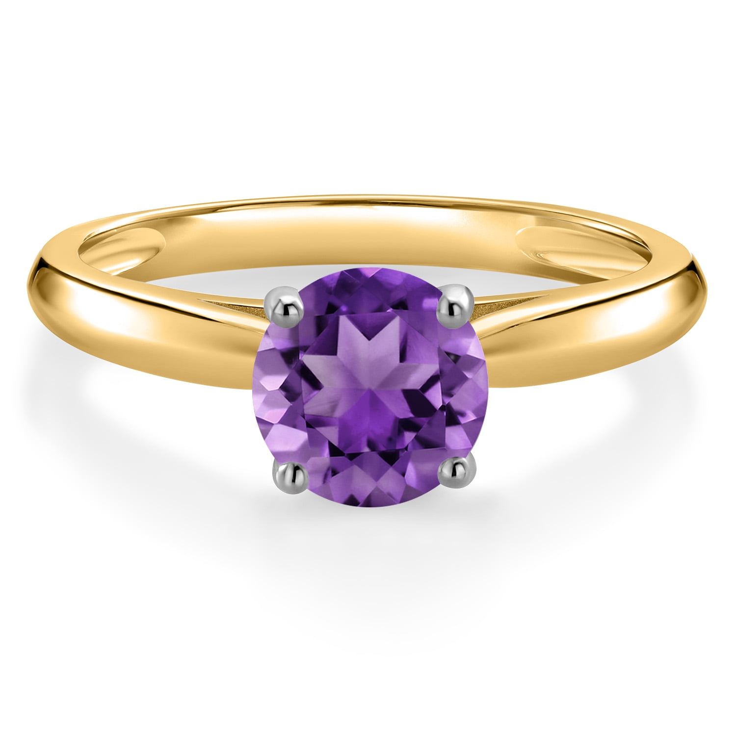 Gem Stone King 10K Two Tone Gold Purple Amethyst Solitaire Engagement Ring for Women | 1.00 Cttw | Round 6MM | Gemstone February Birthstone | Size 8