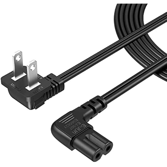 Eryueer 6 Feet 18 AWG Angled 2-Slot Non-Polarized Angle Power Cord (IEC320 C7 to Nema 1-15P), 1.8M / Black