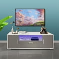 thumbnail image 3 of Modern TV Stand with LED RGB Lights and Storage Cabinets, High Gloss Media Storage Console for 65 Inch TV, Flat Screen TV Cabinet, Gaming Consoles, for Living Room Bedroom, Grey+White, 3 of 7