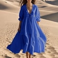 thumbnail image 2 of Sentmoon Robe Maxi en Lin Été 2026 Mode Col en V Robe de Soirée Extensible Coupe Régulière Essentiels pour la Plage et les Vacances Bleu P, 2 of 7