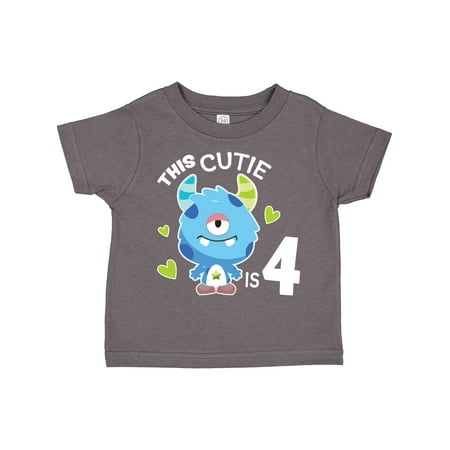 

Inktastic This Cutie is 4 with Cute Blue Monster and Hearts Gift Toddler Boy Girl T-Shirt