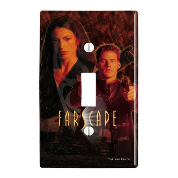 Farscape Crew Group Shot With Logo Weapons Raised John Crichton Aeryn Sun Plastic Wall Decor Toggle Light Switch Plate Cover