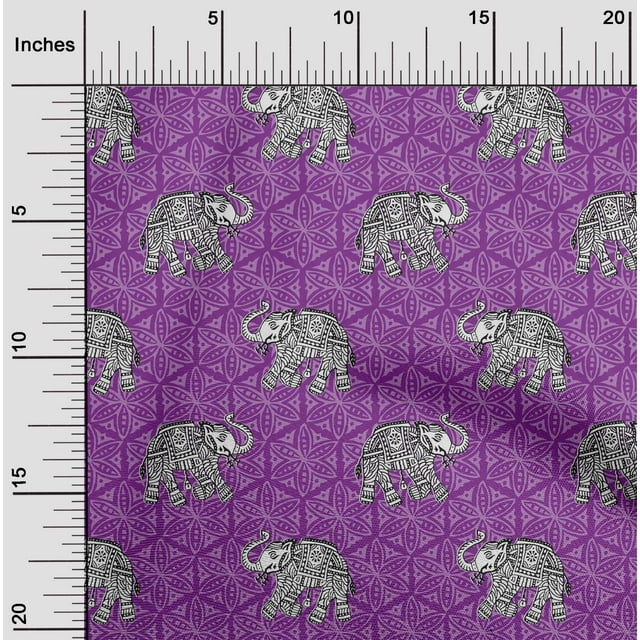 oneOone Cotton Poplin Fabric Elephant Block Print Fabric BTY 42 Inch Wide