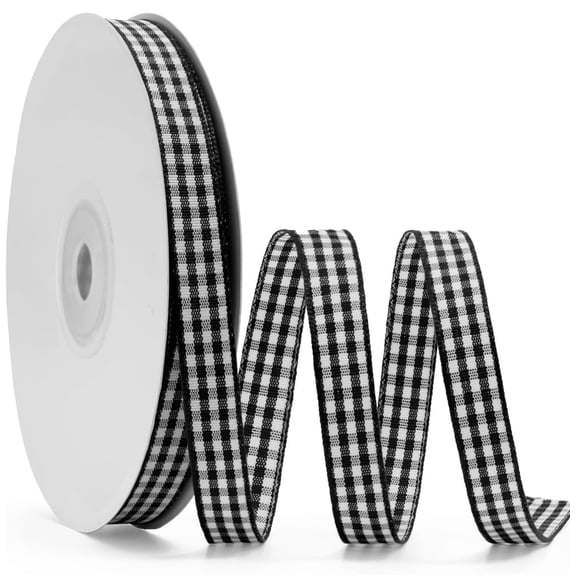 NOGIS Black Gingham Ribbon, 0.4 inch x 50Yd Black and White Thin Crafts Ribbon Buffalo Checker Ribbons for Hair Accessories Picnic School and Birthday Gift Wrapping