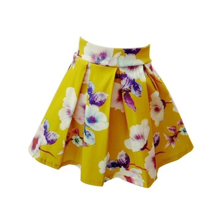 Flared Kids Skirt - Girls Green Floral Print Pleated Flared Skirt