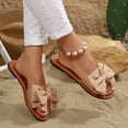 thumbnail image 6 of Women's Bow Sandals Trendy Casual Round Toe Flat Sandals Open Toe Slip on Slide Vacation Sandals Khaki 5.5(36), 6 of 9