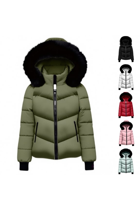 Waterproof Windproof Winter Jacket Women's Short Warm Snow Coat Zip Up Outerwear with Pockets Thermal Thickened Hooded Jacket for Cold Weather | CSEONE,Pink XL