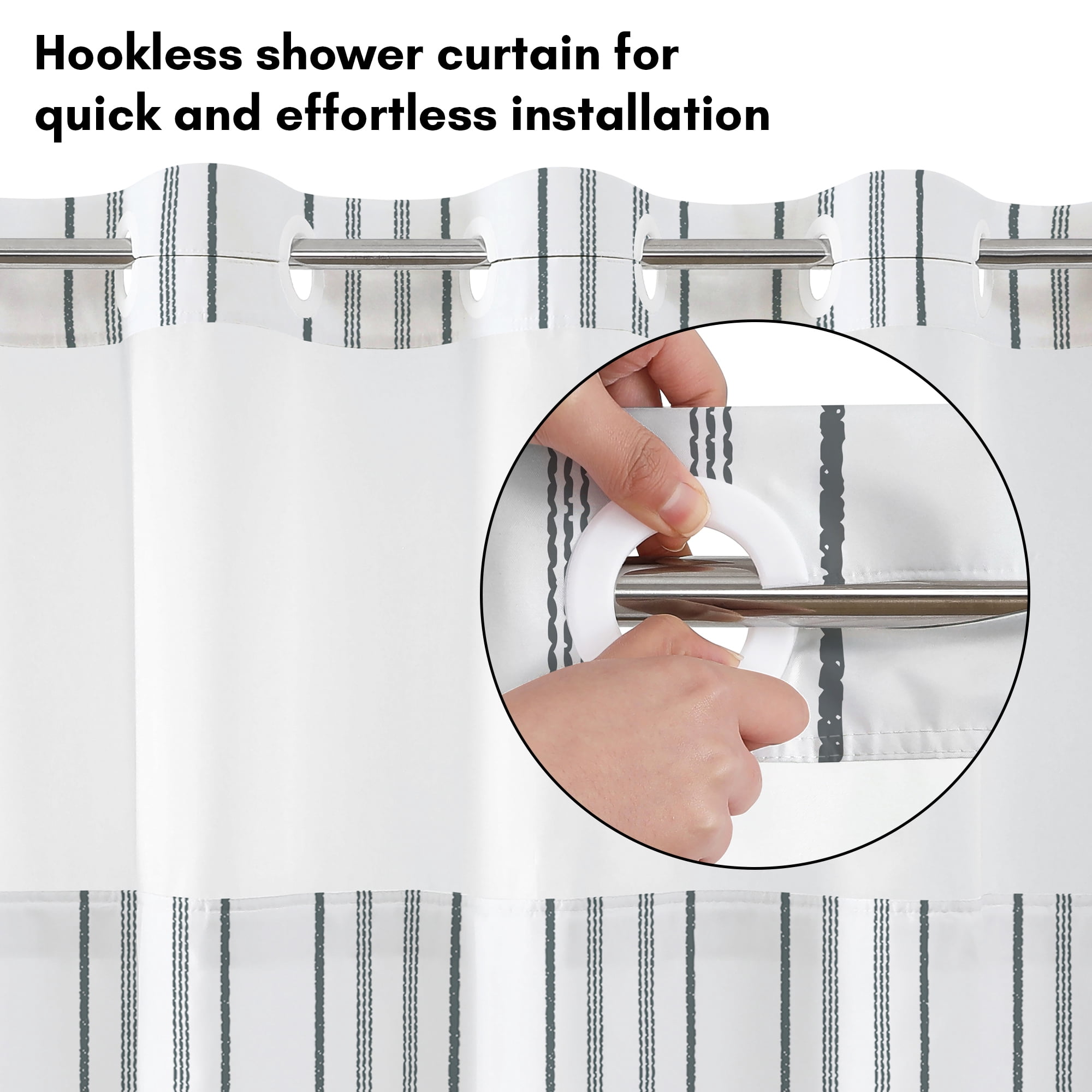 Americanflat 72x75 Hookless Shower Curtain - Abstract Grey Lines Shower Curtain with Sheer Panel, Snap-In Liner, and Grommets - 100% Polyester