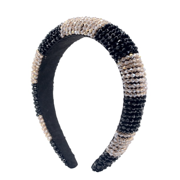 Minnieouse Diademas con cuentas de cristal grueso ancho estilo barroco Color a juego de punto con diamantes de imitación para mujeres y niñas playa Accesorio para el cabello champán+negro Minnieouse AP010972-07B