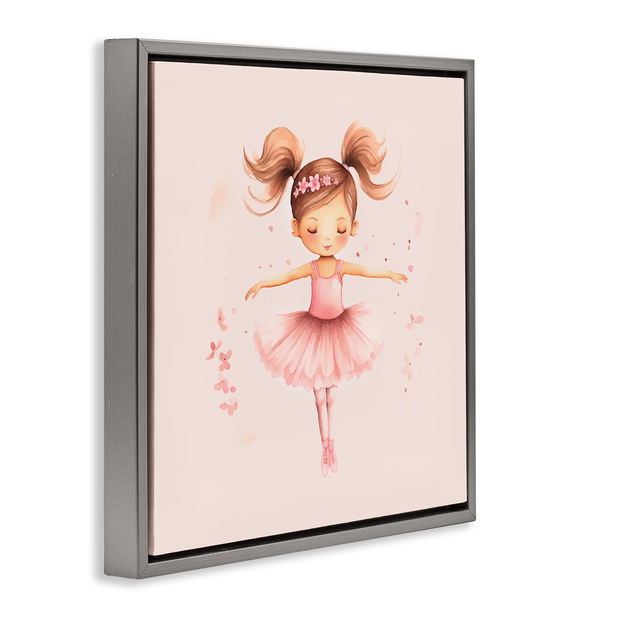 Stupell Industries Ballerina Dancer Girl People Painting Gray Floater Framed Canvas Art Print Wall Art, 18 x 18