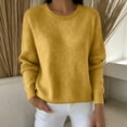 thumbnail image 2 of BELTNOV Women Solid Crew Neck Pullover Sweater Soft Knit Long Sleeve Tops Ribbed Cuffs Hem Loose Straight Warm Casual Winter Daily Outfit Yellow, 2 of 5