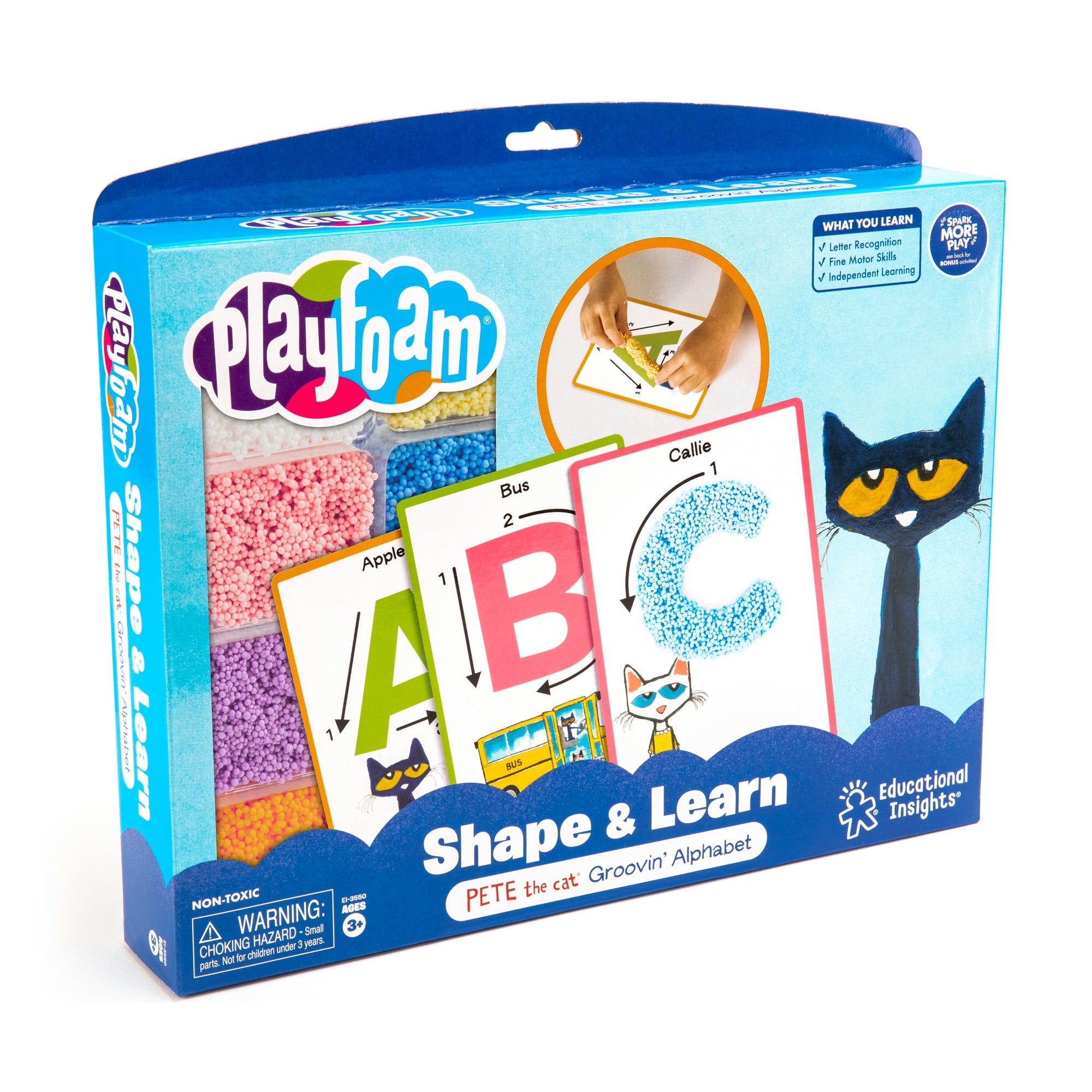 Educational Insights Pete the Cat Playfoam Shape & Learn Pete the Cat Groovin' Alphabet Set with 8 Playfoam Bricks, 13 Double-Sided Cards, Gift for Kids Ages 3+