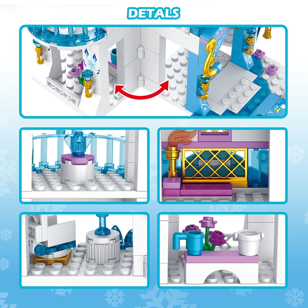 Girls Castle Building Blocks Toys for Girls 377 Pieces Ice Princess Blue Castle Construction Toys Set Snow Castle Building Bricks Toys for Kids Christmas Birthday Gift