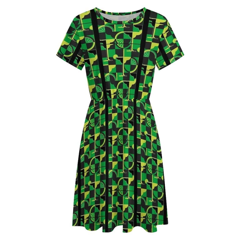 Margarita Green Dress Fashion Beach Short Sleeve Dresses Female Party  Printed Sundress