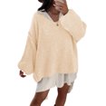 thumbnail image 3 of Women Long Sleeve Fall Winter Oversize V-neck Knit Sweater Casual Loose Pullover, 3 of 7