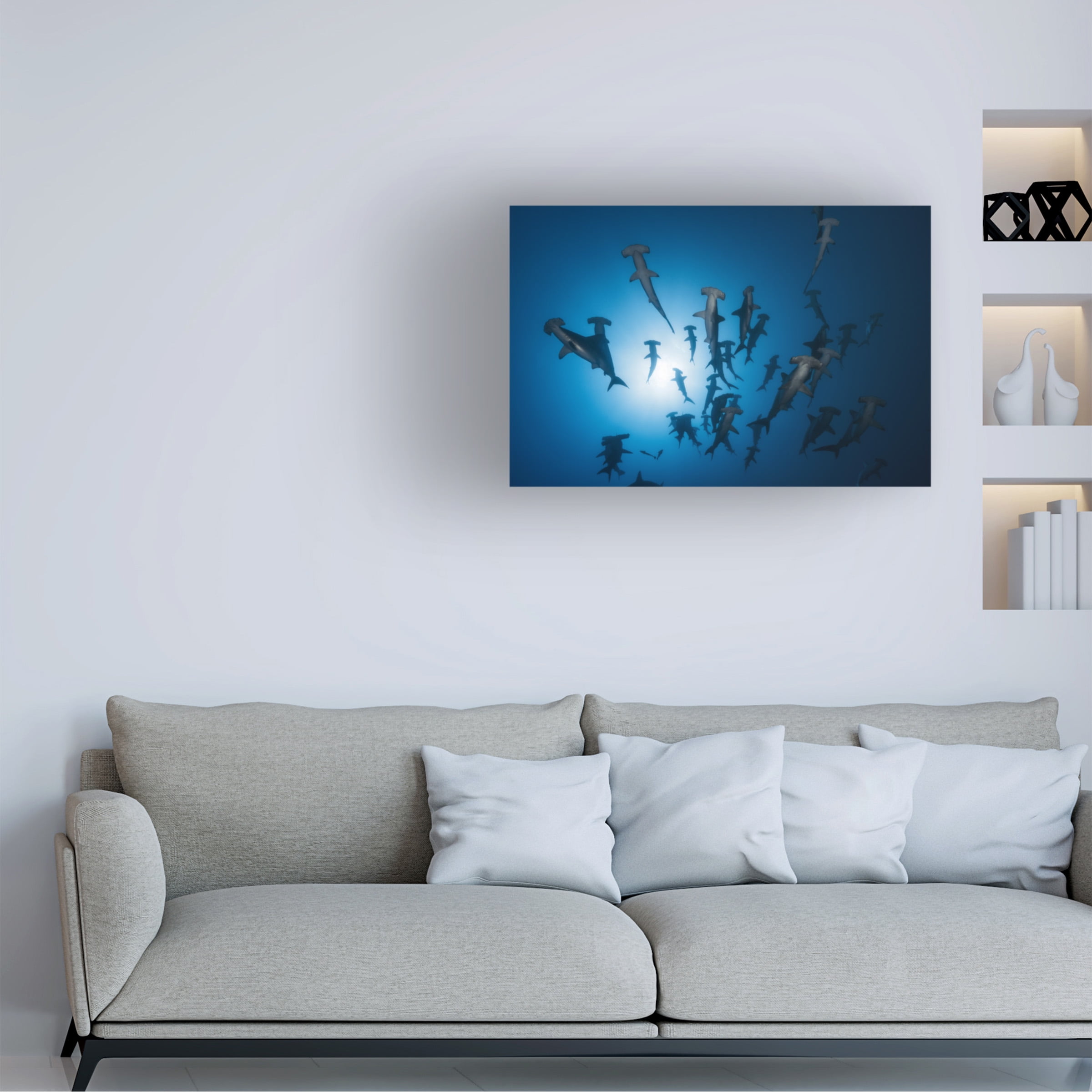 Canvas Wall Art - Barathieu Gabriel 'Hammerhead Shark - Underwater Photography' Wall Art for Living Room, Bedroom, or Office Décor by Trademark Fine Art - 24 x 16 Inches - 24x16