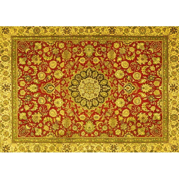Ahgly Company Indoor Rectangle Medallion Yellow Traditional Area Rugs, 4' x 6'