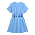 thumbnail image 5 of Women's Summer Cotton Linen Wrap V-Neck Mini Dress Short Sleeve Waist Tie Flowy A-Line Casual Swing Dress for Beach Daily Wear Sky Blue M(M), 5 of 7