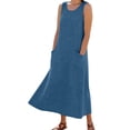 thumbnail image 3 of cocolona Womens Summer Linen Long Dress Crew Neck Sleeveless Ruffle Flowy Tank Dress Vacation Beach Sundress with Pockets, 3 of 7