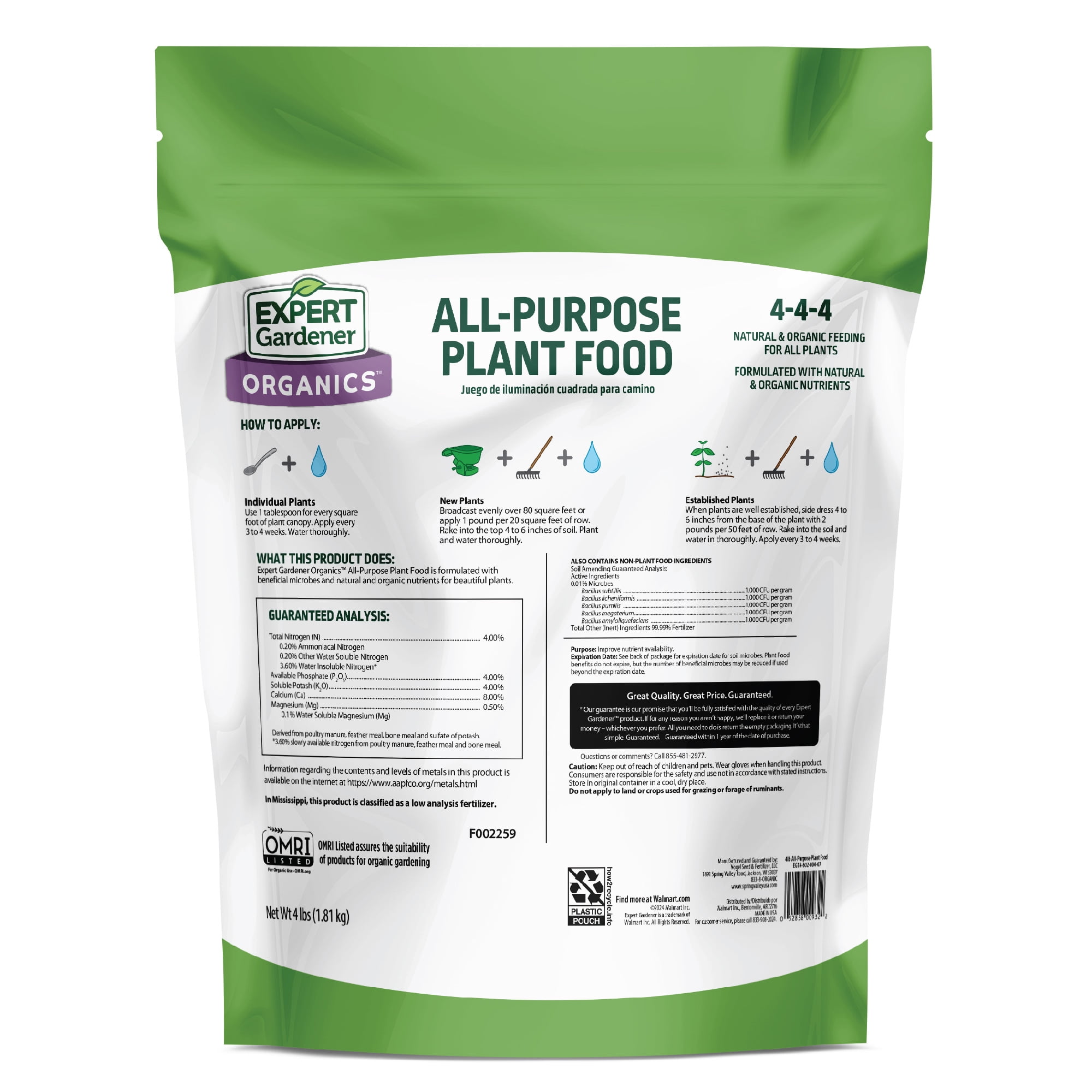 Expert Gardener Organic All-Purpose Plant Food, 4 lb Fertilizer