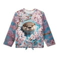 thumbnail image 4 of Xoenoiee Otter Cherry Blossom Print Kids Girls Tie Hem T Shirts Casual Long Sleeve Tee Crewneck Blouses Tunic Tops Sweatshirt Fall Outfits, 5-6 Year, 4 of 7