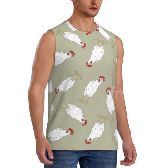 Fotbe Men's Funny Chicken Print Men's Sleeveless Muscle Tank Tops Casual T-Shirts for Gym Workout Beach-Large