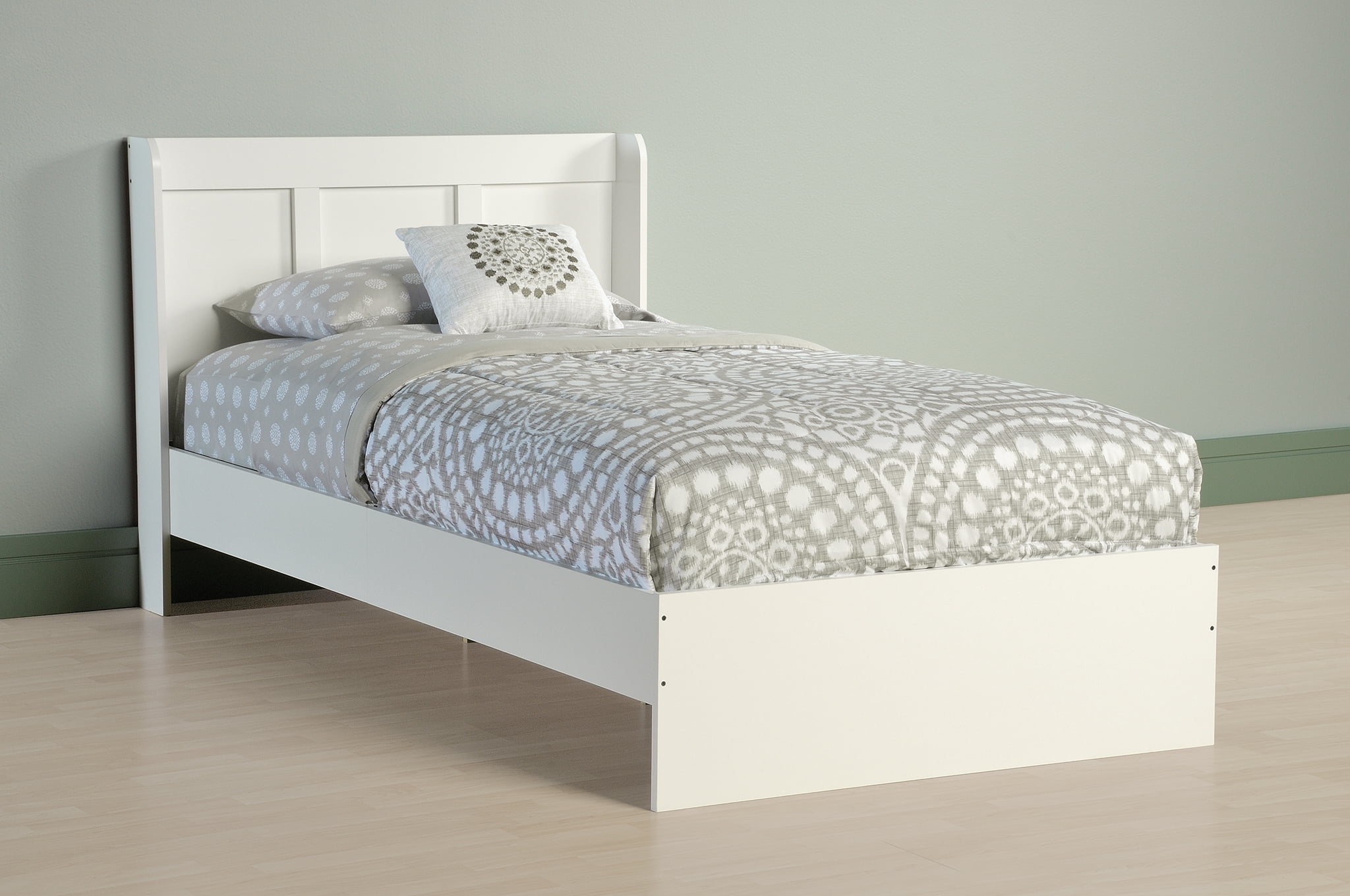 Sauder Parklane Platform Twin Bed with Headboard Soft White