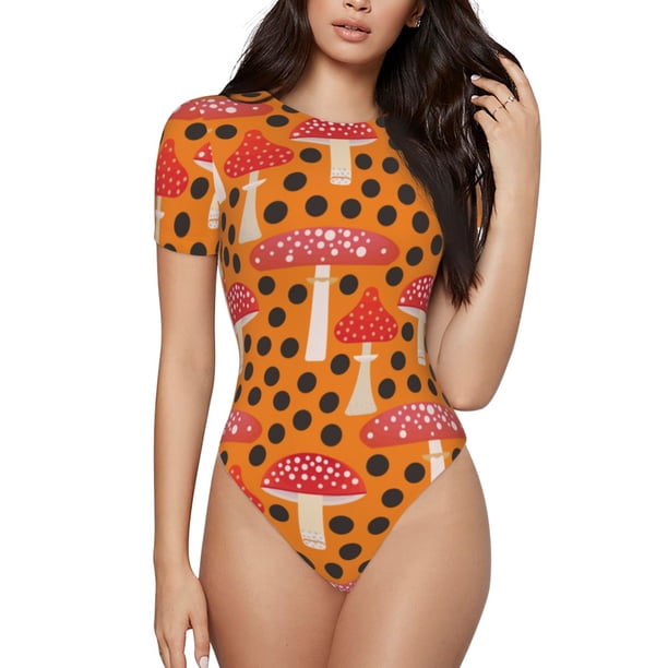Fotbe Forest Mushrooms Body de Mujer con Cuello Redondo y Mangas Cortas, Sin Mangas Ajustado, Suave, Cómodo y Básico-X-Large
