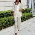 thumbnail image 3 of tasrioml Casual 2 Piece Outfit for Women Long Sleeve Button Down Shirt Wide Leg Pants Set Summer Pleated Loungewear Matching Suit, 3 of 7