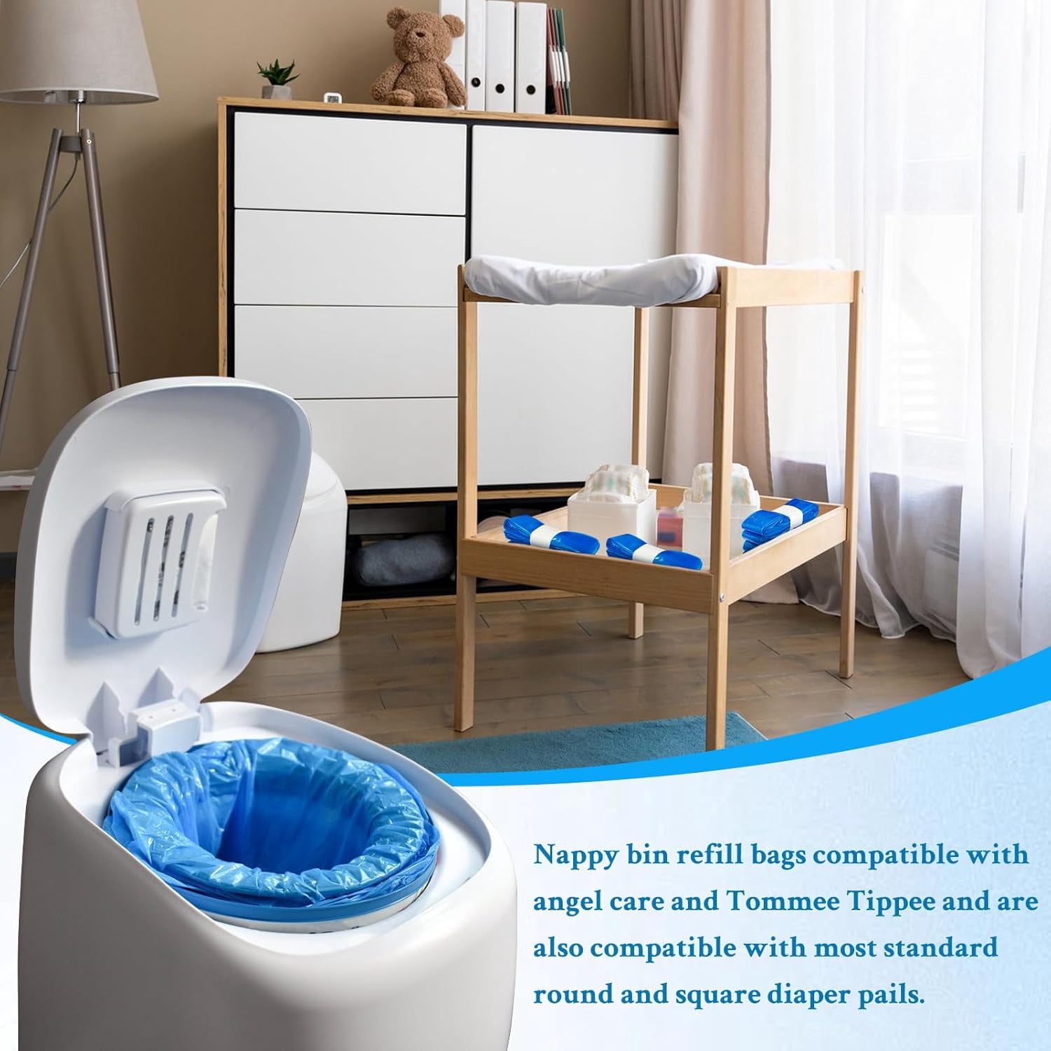 15 PCS Nappy Bin Refills Bags,Lemon Scented Nappy Sacks for Odorproof, Blue Twist and Click Nappy Bin Refills Compatible with Tommee Tippee, Angelcare, Diaper Genie