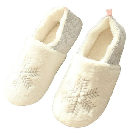

Winter Slippers Closed Back Snowflake Warm Home Slippers Plush Slides for Women