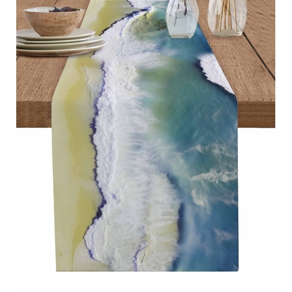 Ldtrchee Blue Coastal Table Runner 72 Inches, Nautical Summer Beach Seaside Ocean Bed Runner Dresser Scarves Tabletop for Indoor Outdoor Parties/Ceremony/Banquet, 14" x 72"