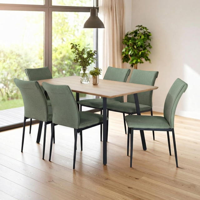 Juego Comedor 6 Sillas Beige Kingshouse Modelo Vita Madera Minimalista Industrial Muebles Hogar verde oscuro 7