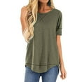 thumbnail image 4 of stanreset Women T-shirt Solid Color Stitching Top Asymmetrical Hem Blouse, Khaki, XXL, 4 of 7