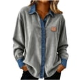 thumbnail image 2 of YOZGXEG Blouses For Women Dressy Casual Women Casual Corduroy Denim Patchwork Jacket Long Sleeve Turndown Collar Distressed Jean Coat Gray S-Xxl, 2 of 6