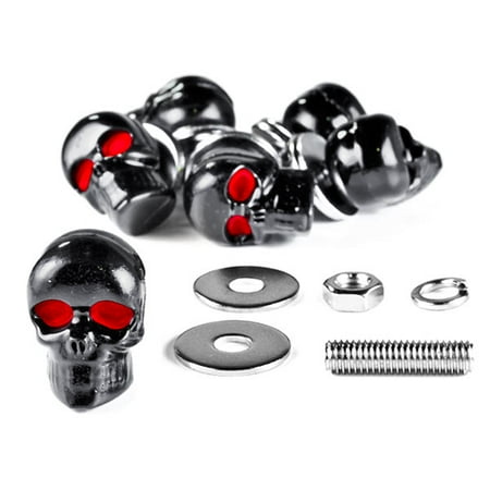 Krator Motorcycle 6 x Skull Black Bolts - Custom Black Motorcycle Bolts used for License Plate bolts, Windshield bolts & any 6mm thread, fits HONDA YAMAHA KAWASAKI SUZUKI HARLEY CRUISERS (Best Custom Cruiser Motorcycle)