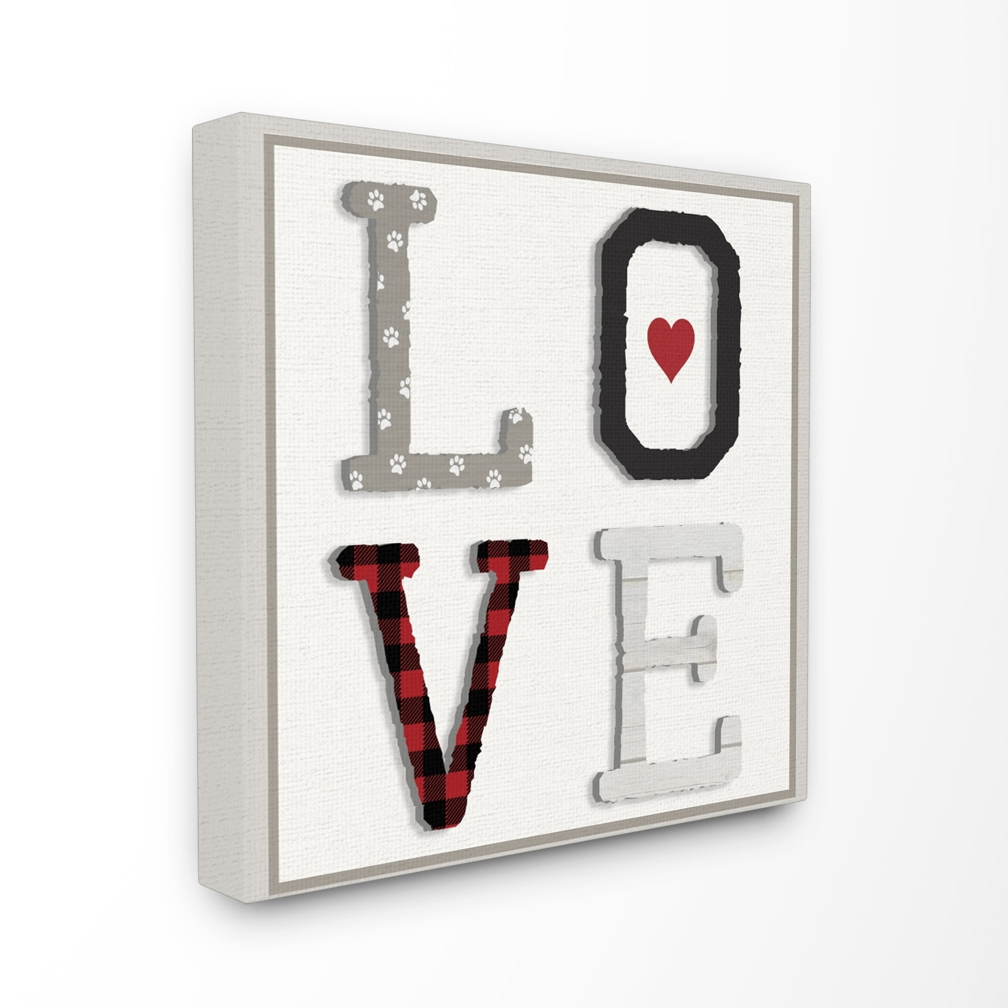 The Stupell Home Decor Collection LOVE Texture Collage Dog Paw Print Canvas Wall Art