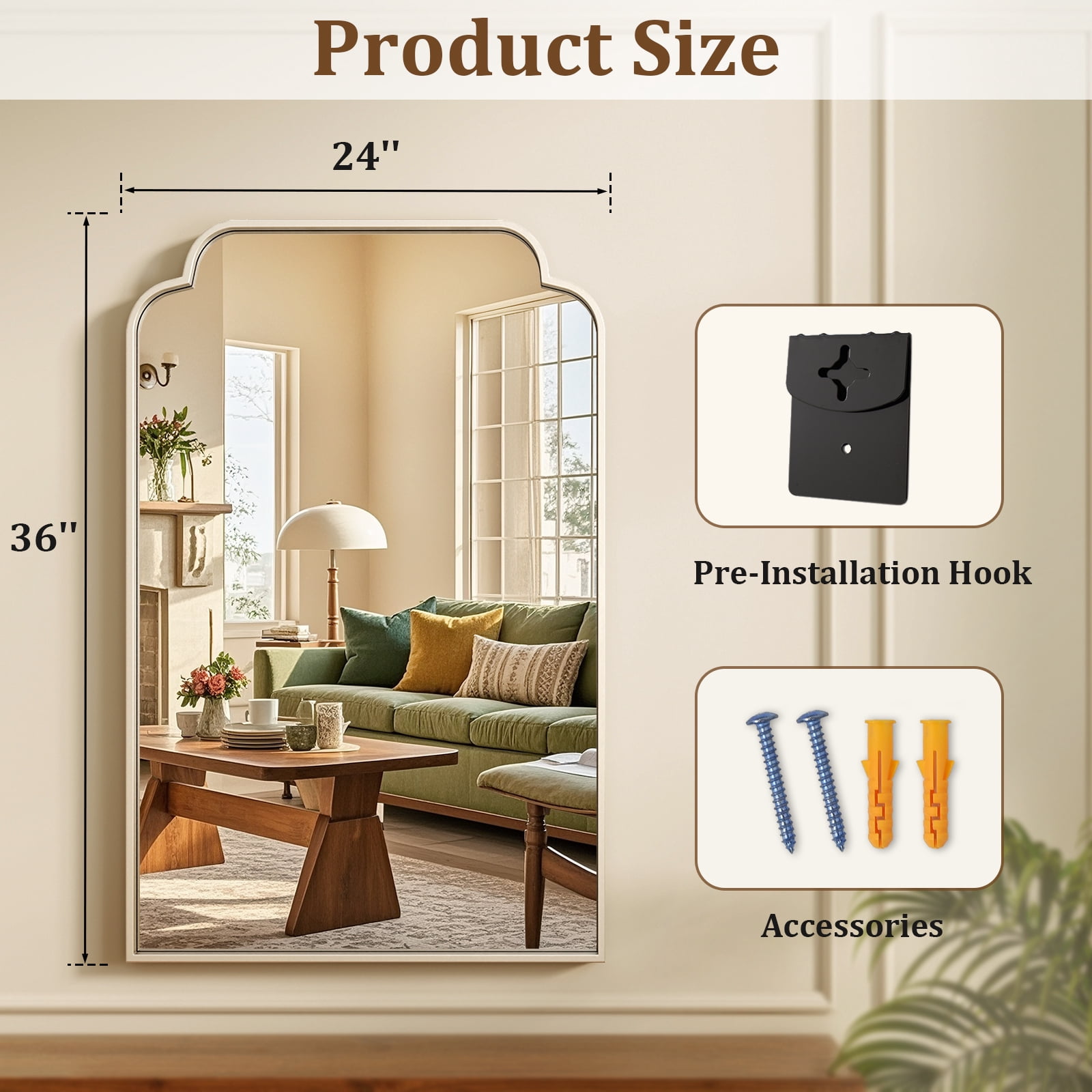 AUROMIR 36"x24" Arched Bathroom Mirror Modern Wall Mounted Mirror with Deep Frame, Silver