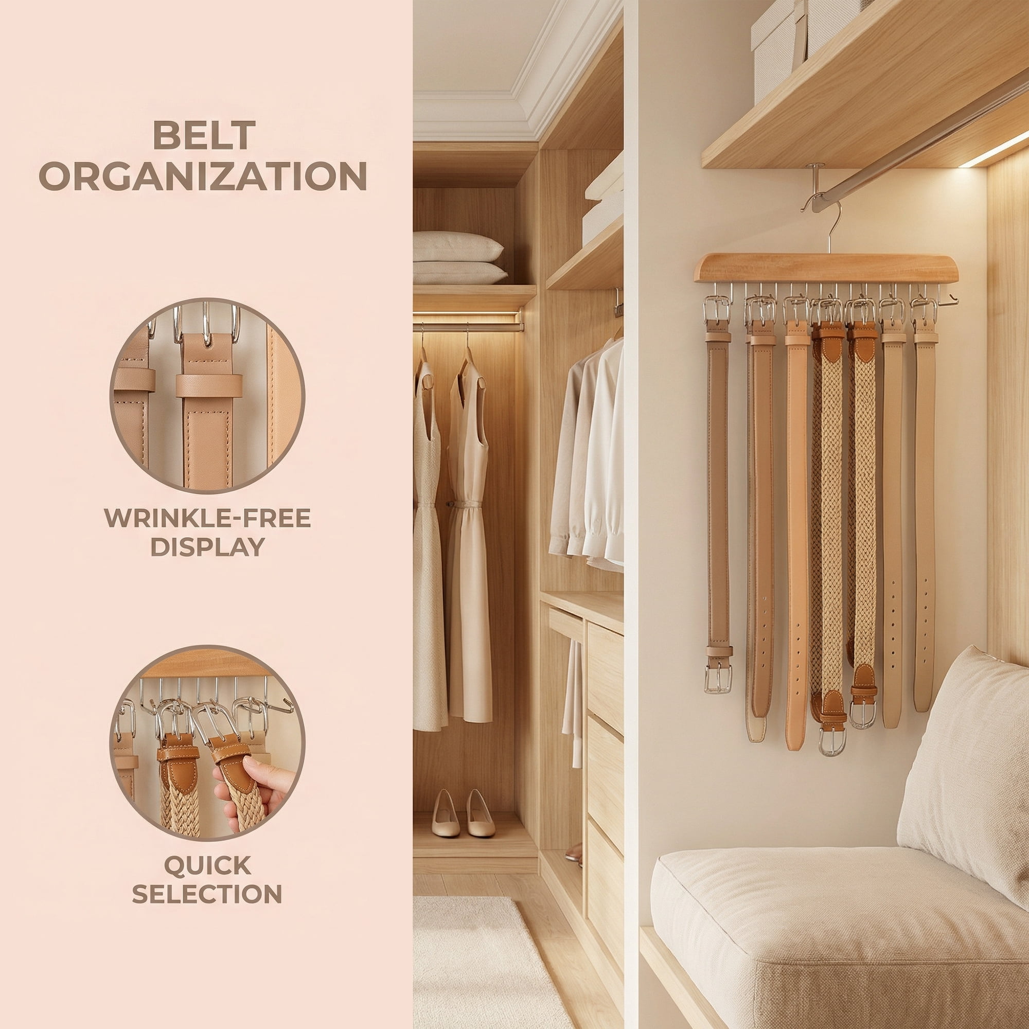 Unique Bargains 2Pcs Wood Tank Top Hangers For Closet Organizer Natural 16 Hooks