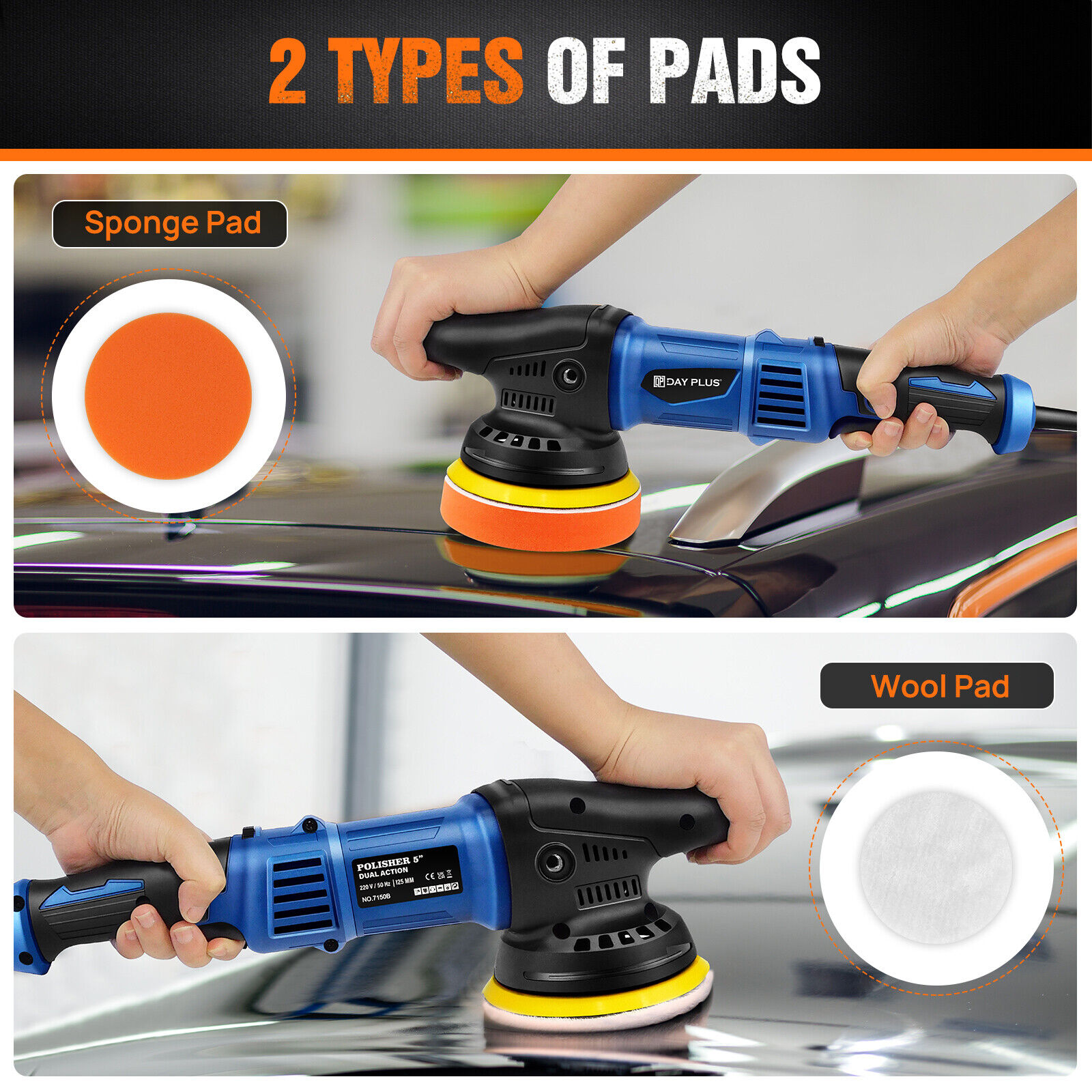 Dayplus 5 in 980W, 110V, Corded Electric Power Tool Polishers, 5800 RPM