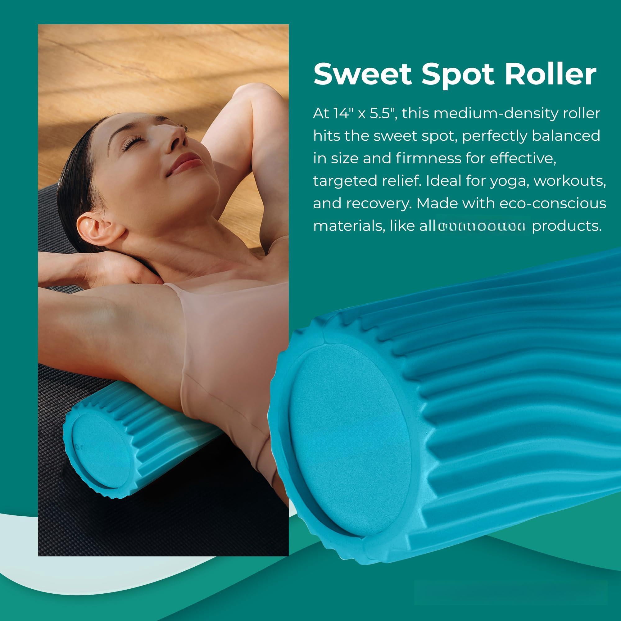 Sweet Spot Medium Exercise Foam Roller 14"x5.5" - Density Travel For Physical  Deep Tissue Massage Yoga Pilates Classic Wave Texture (miami Blue)