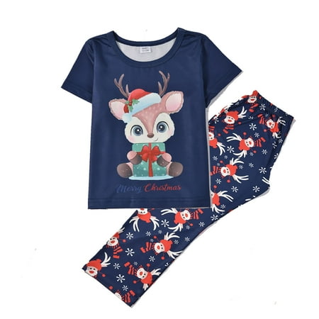 

Fesfesfes Xmas PJS Parent-Child Outfit Baby Printed Blouse Short Sleeve Tops+Pants Xmas Family Matching Pajamas Set On Sale