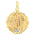 thumbnail image 2 of Ioka-14K Tri Color Solid Gold Diamond Cut Our Lady of Guadalupe Stamp Charm Pendant with 1.4mm Round Wheat Chain Necklace - 24", 2 of 6